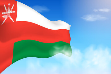 Oman flag in the clouds. Vector flag waving in the sky. National day realistic flag illustration. Blue sky vector.