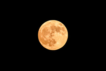 Full strawberry moon on black night sky background