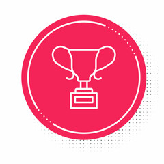 White line Award cup icon isolated on white background. Winner trophy symbol. Championship or competition trophy. Sports achievement sign. Red circle button. Vector