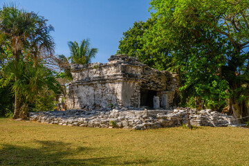 Playacar Mayan ruins in the forest park in Playa del Carmen, Yucatan, Mexico