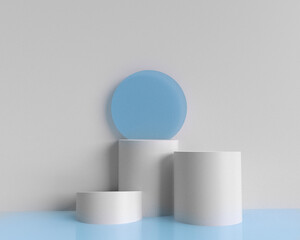 Cylinder 3d Background minimal scene with geometric platform. Blue and white podium showcase on pedestal modern 3d studio blue Background