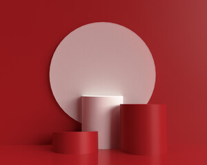 Cylinder 3d Background minimal scene with geometric platform. Red podium showcase on pedestal modern 3d studio blue Background