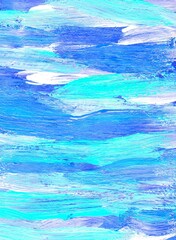 Abstract handpainted background. Oil brush strokes. White, blue and turquoise gradient. Acrylic