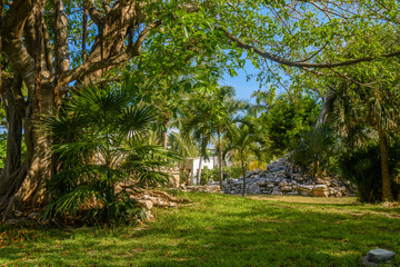 Playacar Mayan ruins in the forest park in Playa del Carmen, Yucatan, Mexico