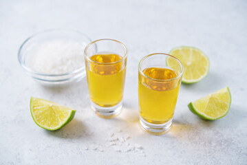 Tequila drink with lime and salt