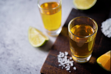 Tequila drink with lime and salt