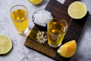 Tequila drink with lime and salt