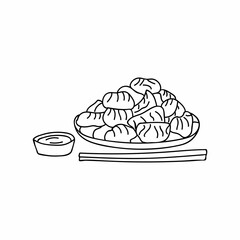 Gyoza doodle illustration in vector. Chinese dumplings doodle illustration. Hand drawn chinese dumplings in vector. Dim sum doodle icon. 