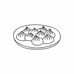 Gyoza doodle illustration in vector. Chinese dumplings doodle illustration. Hand drawn chinese dumplings in vector. Dim sum doodle icon. 