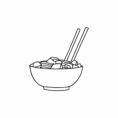 Hand drawn noodle soup illustration. Chinese food doodle illustration in vector. Japanese food doodle illustration in vector. Noodle soup with chopsticks doodle illustration. 