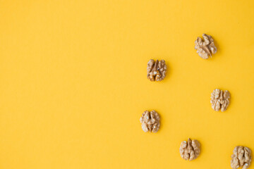 walnut, nut, isolated on yellow background