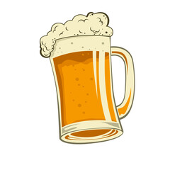 Vector beer mug on a white background. The beer is frothy