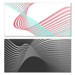 Wavy lines or ribbons. Multicolored striped gradient. Creative unusual background with abstract gradient wave lines for creating trendy banner, poster. Vector eps