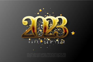 Fototapeta na wymiar 2023 happy new year background special edition on gold number.