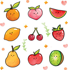 cute summer fruit cartoon vector set