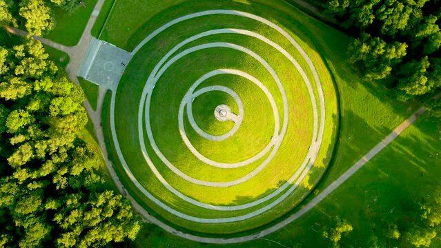 Aerial view of Pilsudski's Mound, an artificial mound located in the western part of Krakow, on the Sowiniec Heights