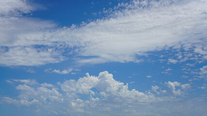 WIspy and cumulus clouds and blue sky for background use or sky substitution