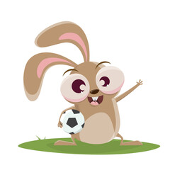 funny illustration of a cartoon rabbit holding soccer football