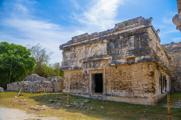 Fototapeta na wymiar Worship Mayan churches Elaborate structures for worship to the god of the rain Chaac, monastery complex, Chichen Itza, Yucatan, Mexico, Maya civilization