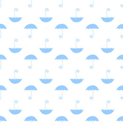 Seamless pattern with cute blue umbrellas. Vector background. 