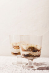 tiramisu in a glass with strawberries 