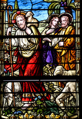 Obraz na płótnie Canvas Jesus the good shepherd, stain glass