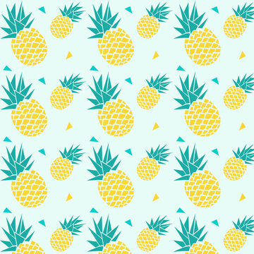 yellow pineapple with triangles geometric fruit summer tropical pattern  seamless 
