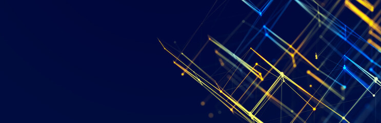 Colored polygonal structure. Beautiful illustration with connected dots and lines. Digital network background. 3D