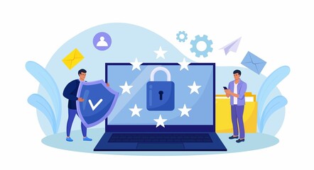 General privacy regulation for protection of personal data. GDPR and privacy politics. Personal information control and security. People protecting business data and legal information