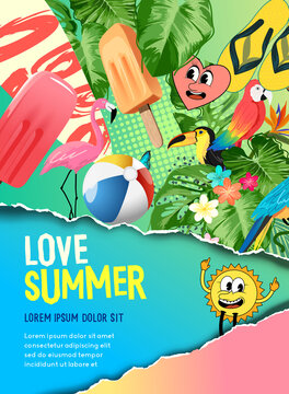 Modern Colourful Summer Holidays Collage Mash Up Background Layout. Vector Illustration.