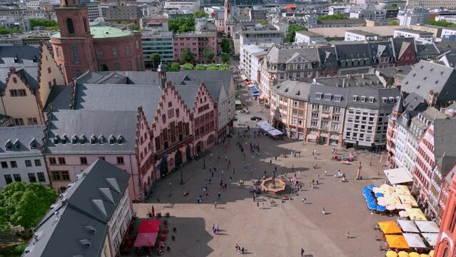 Square at the historic city center of Frankfurt from above - travel photography