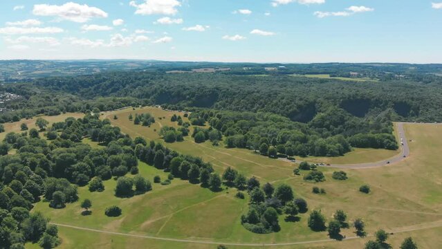 Aerial drone shot of Clifton Down, green park space in Bristol city