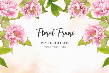 Fototapeta na wymiar beautiful peony floral and leaves invitation card set