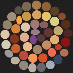 Abstract geometric illustration with circles and shapes on black background, vector