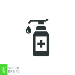 Hand sanitizer icon. Simple solid style. Gel, disinfect, antibacterial, wash, bottle pump, dispenser, container, soap, cleanser, health concept. Vector illustration isolated on white background EPS 10