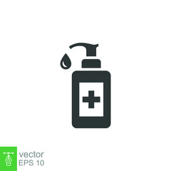 Hand sanitizer icon. Simple solid style. Gel, disinfect, antibacterial, wash, bottle pump, dispenser, container, soap, cleanser, health concept. Vector illustration isolated on white background EPS 10