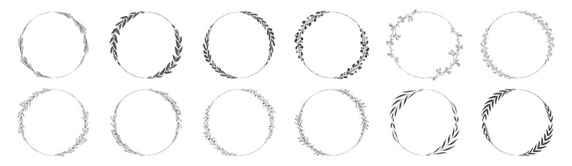 Collection of circle frame leaf wreath element decorative design for invitation card template