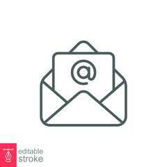 Email icon. Simple outline style. Mail, newsletter, thin line, letter, symbol, pictogram, address, open message send concept. Vector illustration isolated on white background. Editable stroke EPS 10