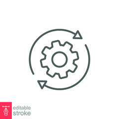 Workflow icon. Simple outline style. Operations, procedure, cog, gear, work, flow, pictogram, process, arrow, business concept. Vector illustration isolated on white background editable stroke EPS 10