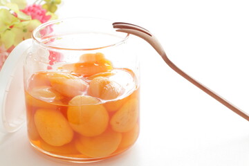 Dried Apricot and honey in jar for food ingredient 