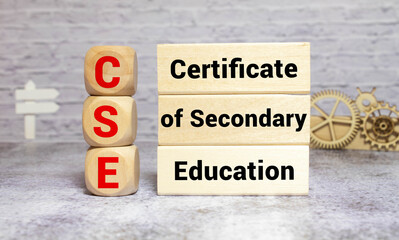 Fototapeta premium text CSE Certificate of Secondary Education on wooden block