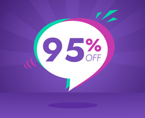 Sale special offer and discount 95 percent off, purple, pink and green banner vector illustration