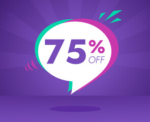 Sale special offer and discount 75 percent off, purple, pink and green banner vector illustration