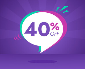 Sale special offer and discount 40 percent off, purple, pink and green banner vector illustration