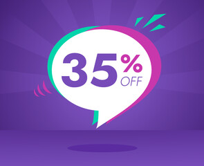 Sale special offer and discount 35 percent off, purple, pink and green banner vector illustration