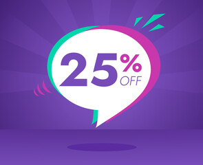 Sale special offer and discount 25 percent off, purple, pink and green banner vector illustration