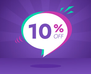Sale special offer and discount 10 percent off, purple, pink and green banner vector illustration