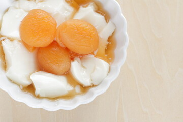 Chinese dessert, dried apricot and honey in Almond Tofu