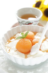 Chinese dessert, dried apricot and honey in Almond Tofu