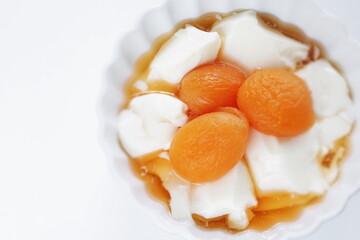 Chinese dessert, dried apricot and honey in Almond Tofu